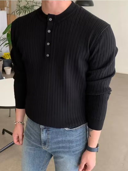 Herren-Pullover mit halbem Stehkragen und Knopfverschluss