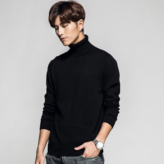 Einfarbiger Langarm-Rollkragenpullover, Herren-Basic-Sweater