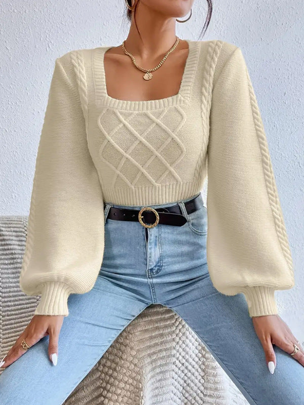 Einfarbige quadratische Kragen pullover Damen bekleidung