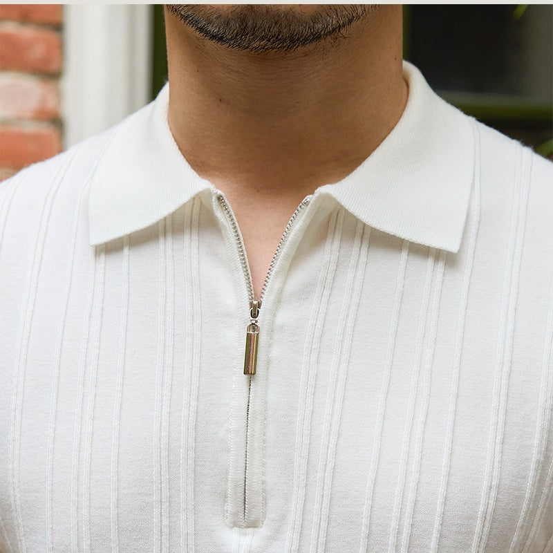 Passende Slim Fit-Strickwaren mit versunkenen Streifen Kurzarm