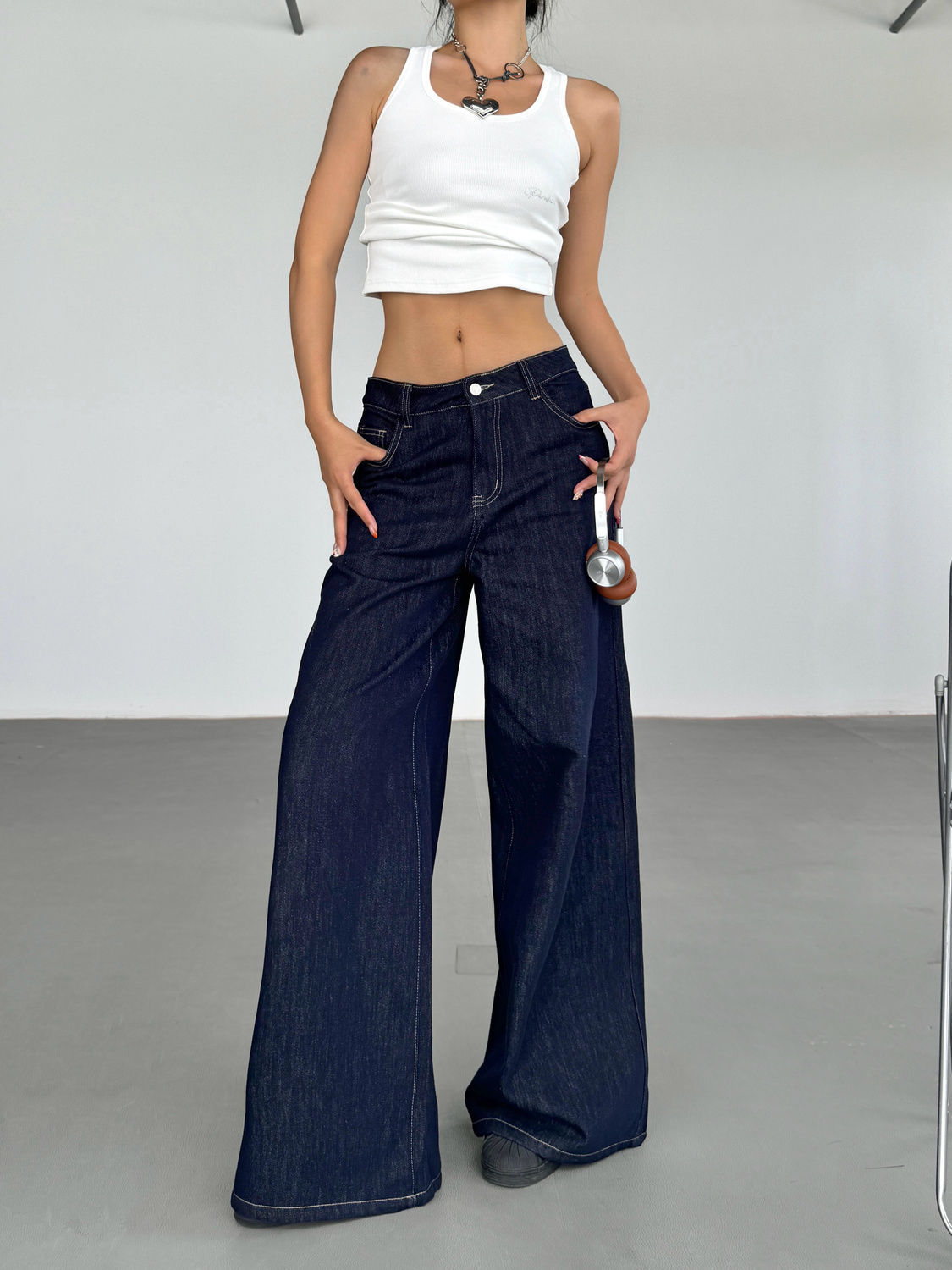 Modische Amerikanische Retro-Jeans mit Weitem Bein für Damen
