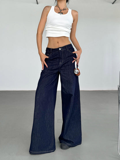Modische Amerikanische Retro-Jeans mit Weitem Bein für Damen