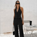 V-neck Halter Vest and Pants Two Piece Set