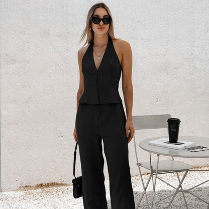 V-Ausschnitt Halter Weste und Hose Zweiteiliges Set