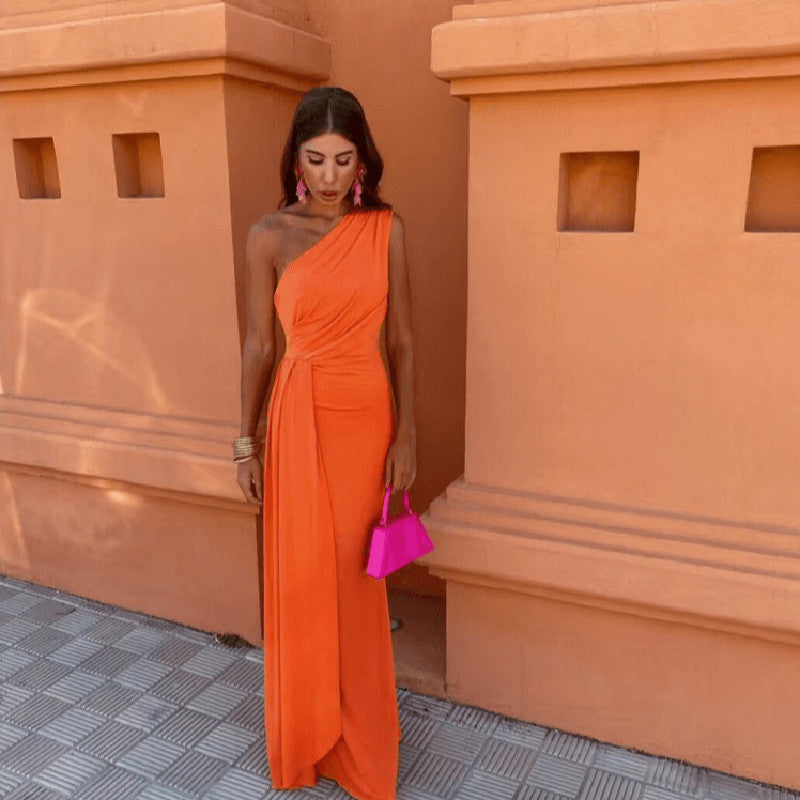 One-Shoulder Maxikleid