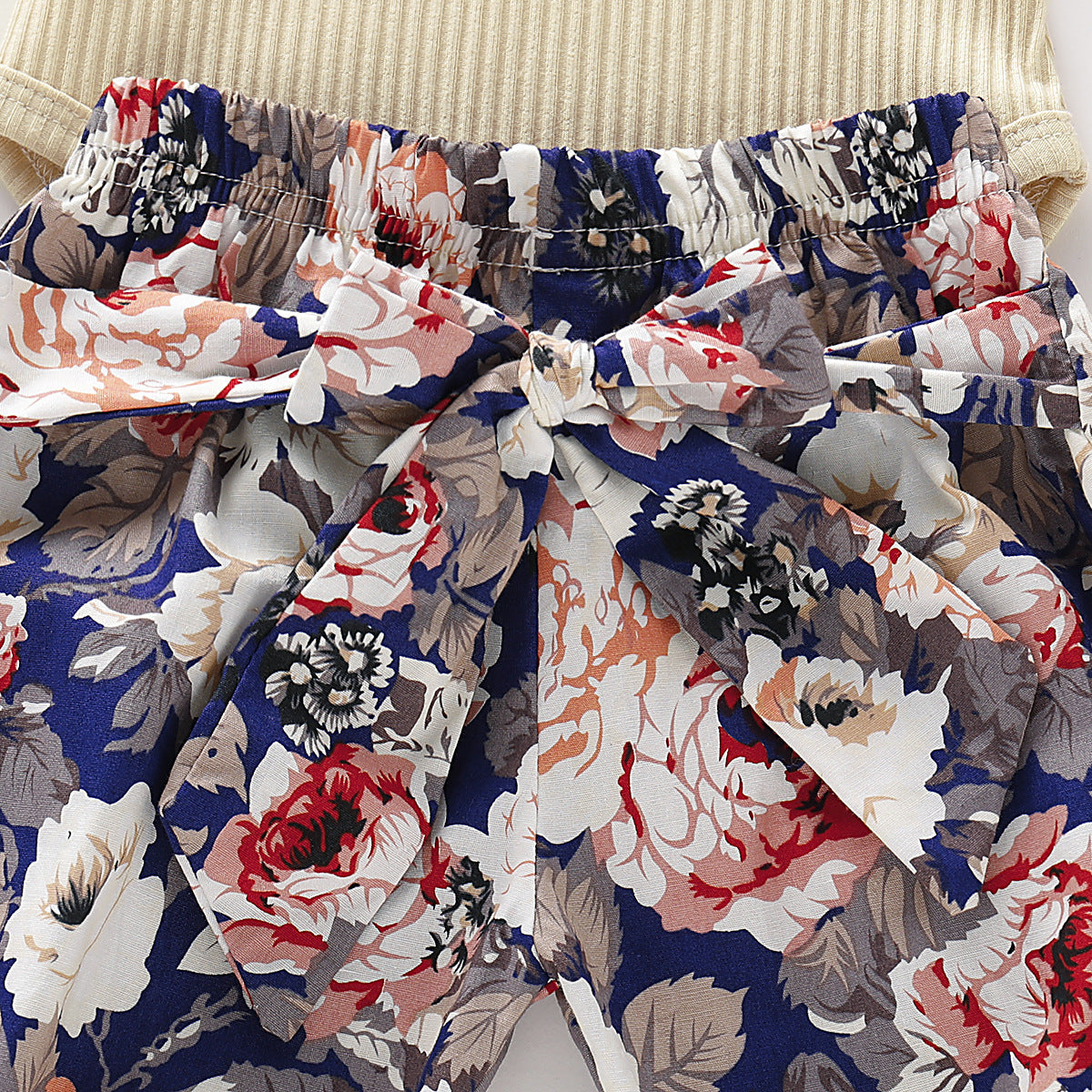 Cross-border Children Apricot Pit Strip Long Sleeve Floral Pattern Pants Three-piece Set