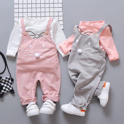 Zweiteiliges Cartoon-Trägeroutfit für Babys und Kleinkinder