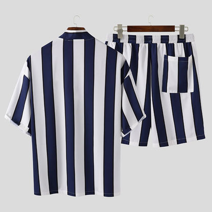 Summer Short Men Striped Beach Pajamas Suit
