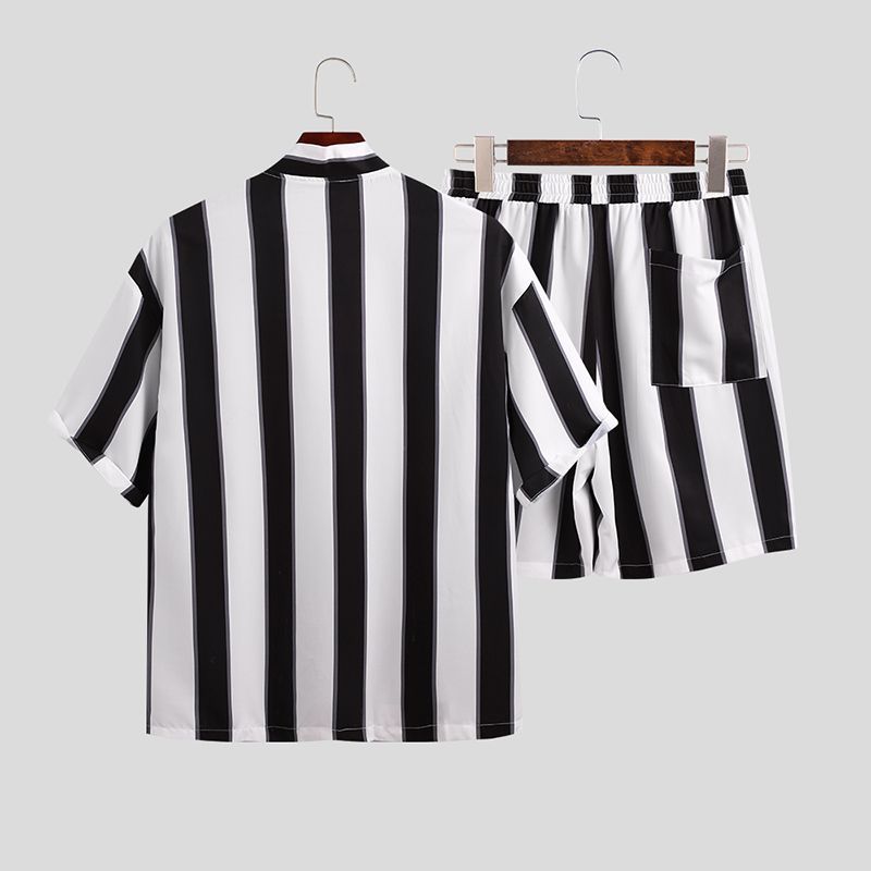 Summer Short Men Striped Beach Pajamas Suit