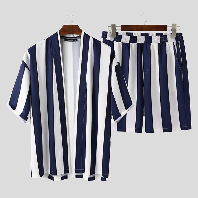 Summer Short Men Striped Beach Pajamas Suit