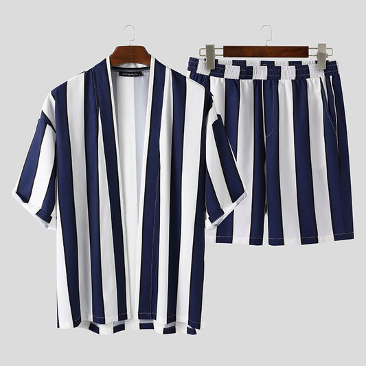 Summer Short Men Striped Beach Pajamas Suit