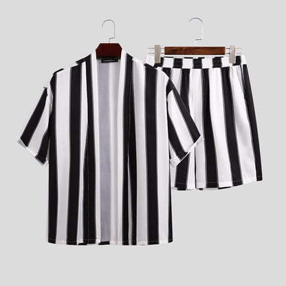 Summer Short Men Striped Beach Pajamas Suit