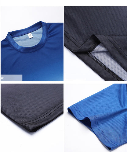 Sports Suit Men Round Neck Gradient Short Sleeves Shorts Quick-Drying Running Casual Two-Piece Suit