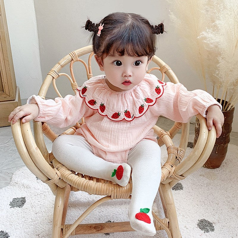Mädchen Baby-Strampler Einteiler Langarmanzug Herbst Kleine Mädchen Koreanischer Blumen-Romper