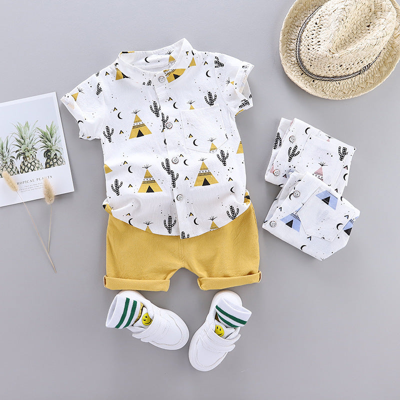 Stand-up collar shirt children short sleeve