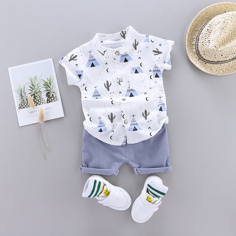 Stand-up collar shirt children short sleeve