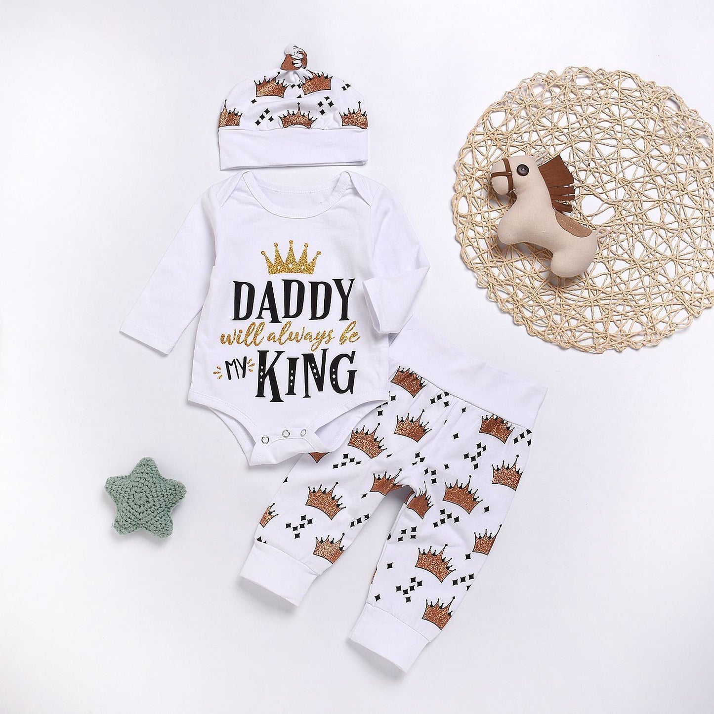 Neues Baby Jungen Kleidung Set Oberteil Strampler + Kronenhose