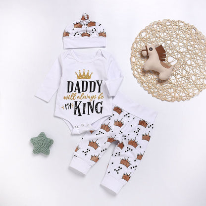 Neues Baby Jungen Kleidung Set Oberteil Strampler + Kronenhose