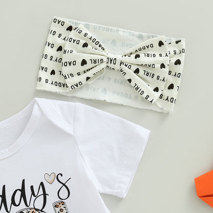Sommer Baby Mädchen Kurzarm Verstellbare Kleidung Hose Haaraccessoires Drei-Teiliges Set