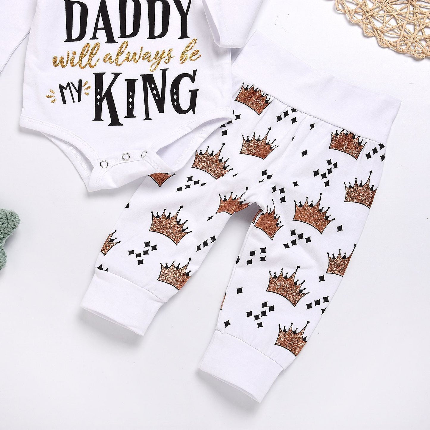 Neues Baby Jungen Kleidung Set Oberteil Strampler + Kronenhose