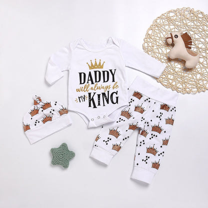 Neues Baby Jungen Kleidung Set Oberteil Strampler + Kronenhose