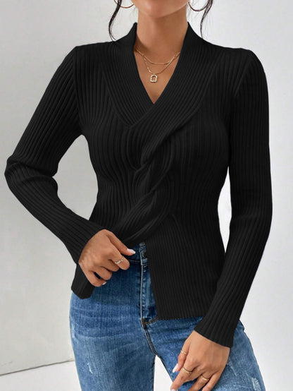 Damen Strickware mit Schlitz am Saum, Langarm Einfarbig Figurbetonter Pullover