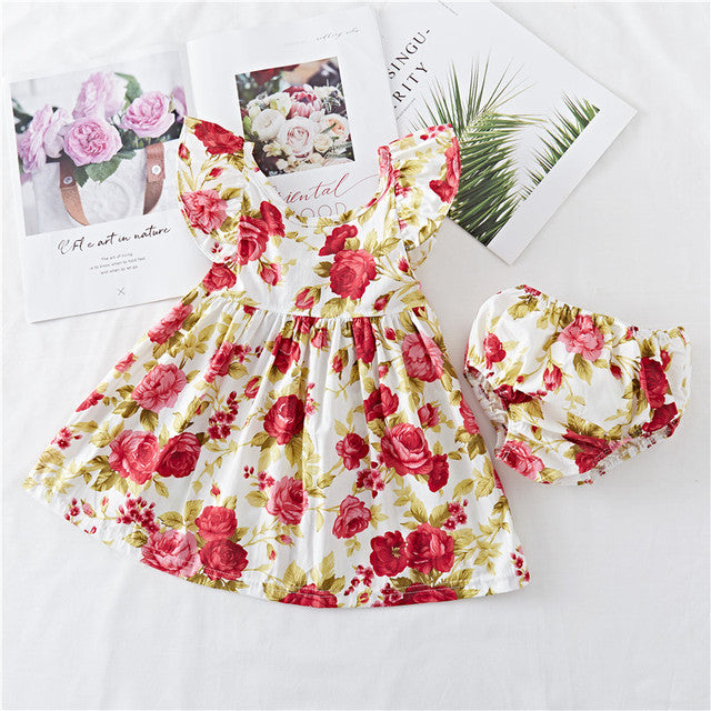 Baumwoll-Babykleid mit Rüschen und Blumenmuster