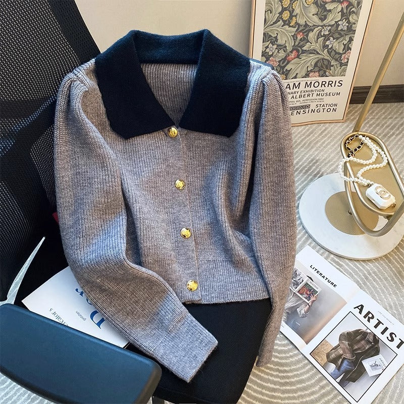 Modischer Schlichter Knopfleisten-Kragen Kurzpullover