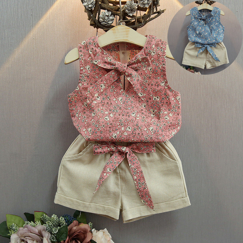 Ärmelloses Schleifen-Weste Plus Shorts Set