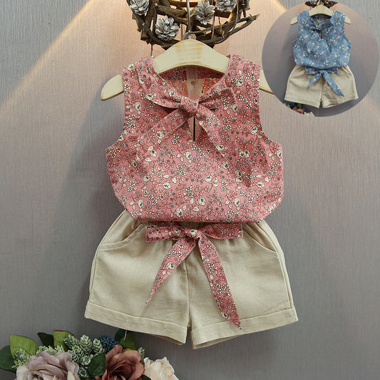 Ärmelloses Schleifen-Weste Plus Shorts Set