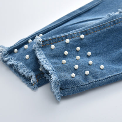 Mädchen-Set aus Spitze, Perlen und Jeans