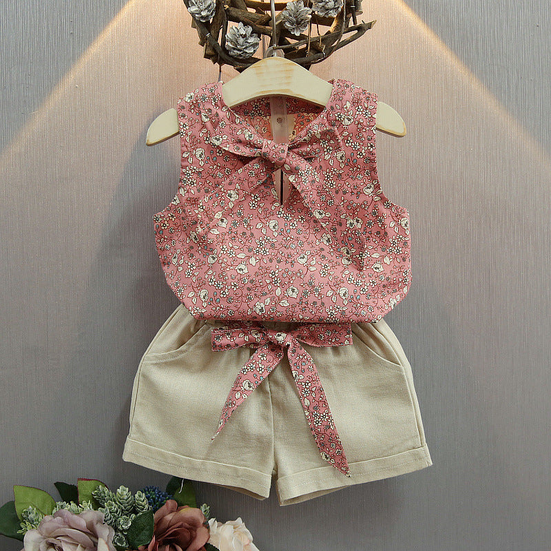 Ärmelloses Schleifen-Weste Plus Shorts Set