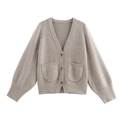 Damen Lazy V-Ausschnitt Strickjacke Top