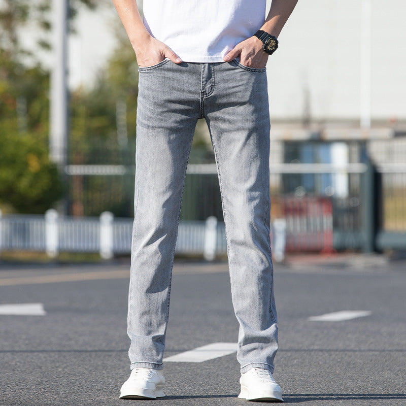 Sommer dünne Jeans Herren Slim-Fit-Straight-Hosen