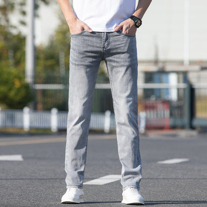 Sommer dünne Jeans Herren Slim-Fit-Straight-Hosen