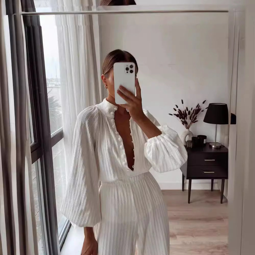 Women's Layering Top Shirt Trousers Suit