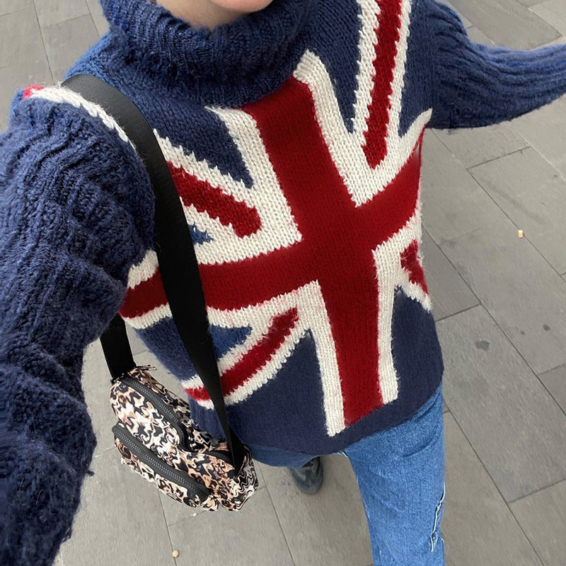 Damen Amerikanischer Stil Kontrast Turtleneck Pullover