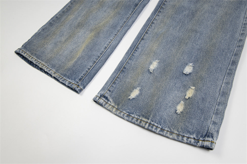 Punk Used Look zerrissene Buchstaben Denim Hose Herren