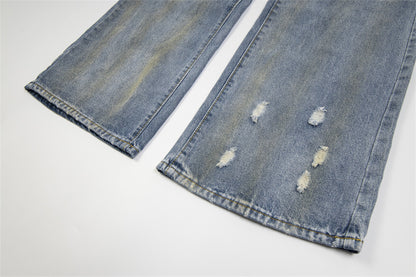 Punk Used Look zerrissene Buchstaben Denim Hose Herren