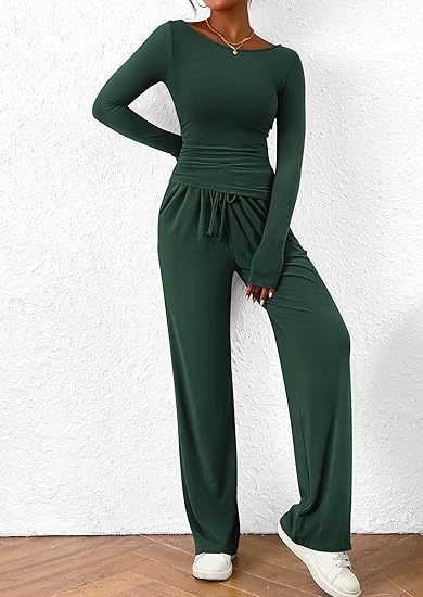 Lässiger Anzug Asymmetrisch Lang ärmel iges T-Shirt Weite Bein hose Sport bekleidung