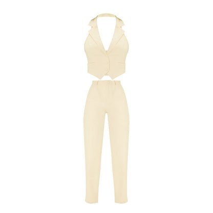 Niche Women's Asymmetric Collar Halter Vest Suit Casual Trousers Two-piece Set