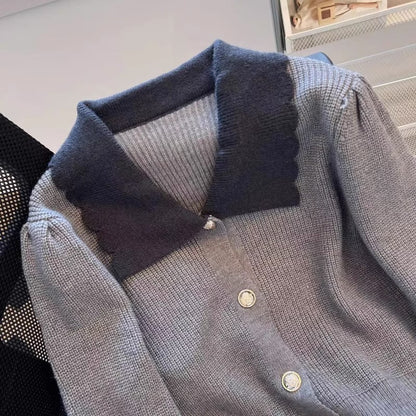 Modischer Schlichter Knopfleisten-Kragen Kurzpullover