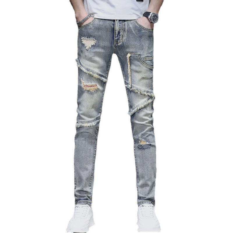 Distressed rohe Saum zerrissene, nähende Stretch-Jeans hosen