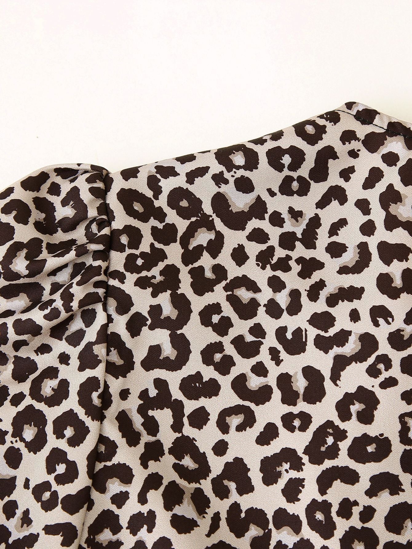 Leopard Print Hollow Lace Up Bubble Sleeve Shirt For Women's Top