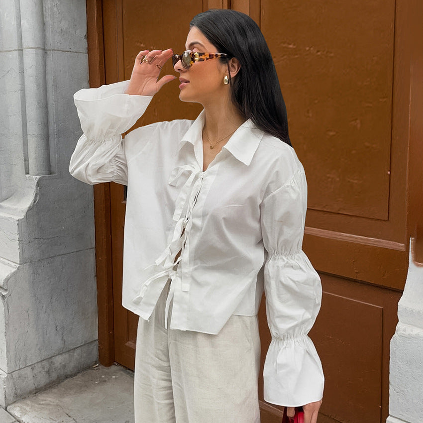 Frauen-Baumwoll-Design-Schnürhemd