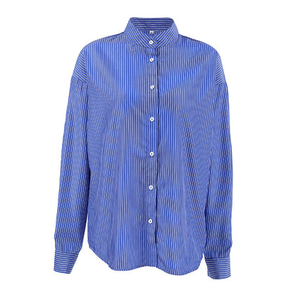 Französischer Stil Blau Gestreiftes Shirt mit Design-Akzent und Exklusivität