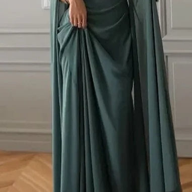 U-Kragen Langarm Mesh-Ärmel Schlankes einfarbiges Kleid