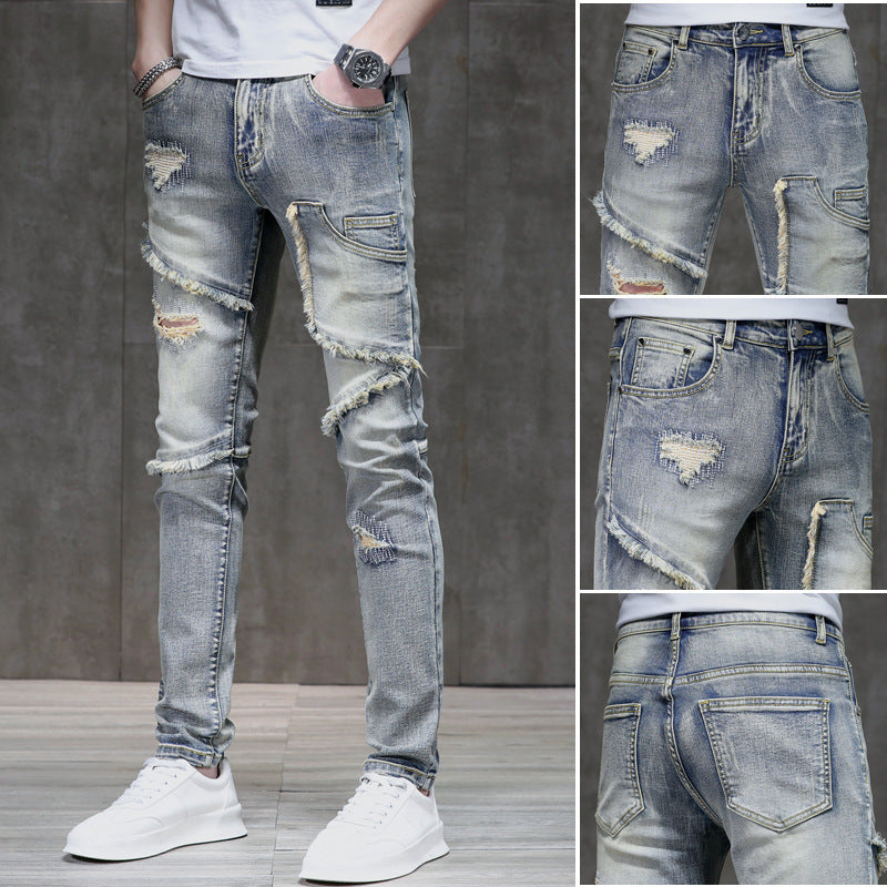 Distressed rohe Saum zerrissene, nähende Stretch-Jeans hosen
