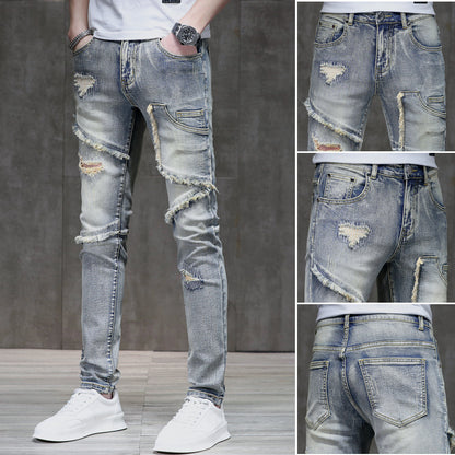Distressed rohe Saum zerrissene, nähende Stretch-Jeans hosen