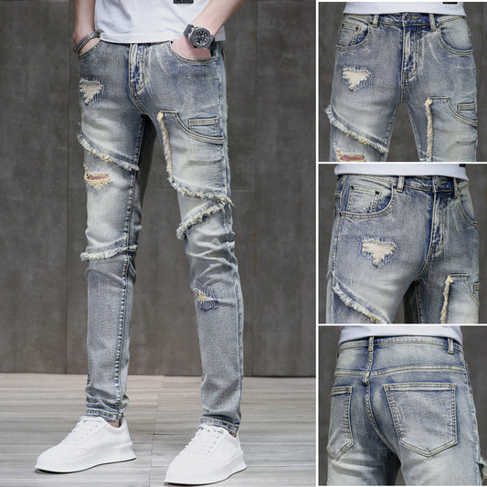 Distressed rohe Saum zerrissene, nähende Stretch-Jeans hosen